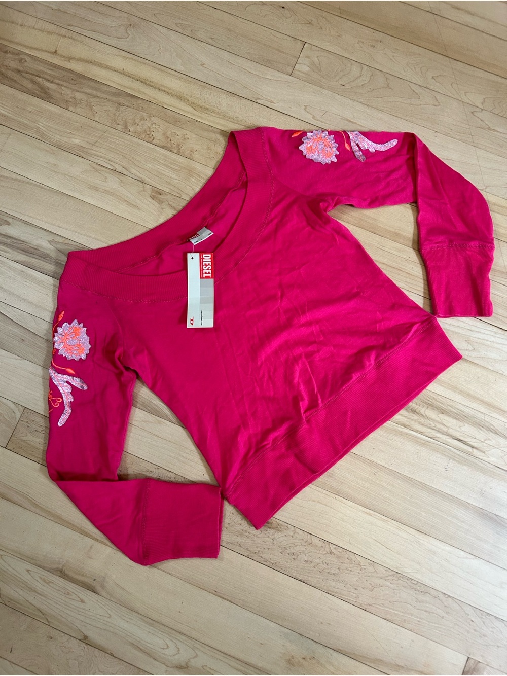 Diesel Bright Pink Embroidered Scoop-Neck Sweatshirt